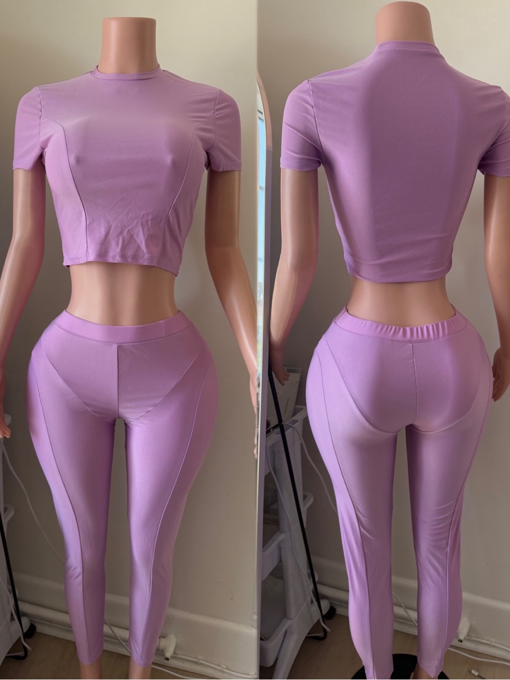 Women's Lilac Crop Top & High-Waist Leggings Set